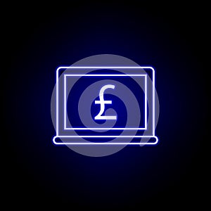 laptop pound icon in neon style. Element of finance illustration. Signs and symbols icon can be used for web, logo, mobile app, UI