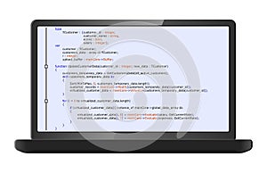 Laptop with program code on screen.