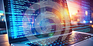 Laptop with Programming Code on Screen and Glowing Keyboard - Technology, Innovation, Software Development, Coding, Digital