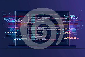 Laptop with Programming Code Screen, Software Development, Coding, Web Design, Technology Background