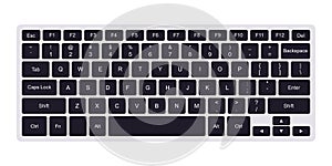 Laptop qwerty keyboard with black key buttons