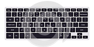 Laptop qwerty keyboard with black key buttons photo
