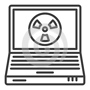 Laptop with Radiation sign vector linear icon or symbol