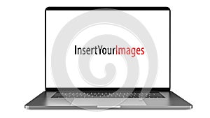 Laptop a rectangular screen for inserting images, isolated on white.