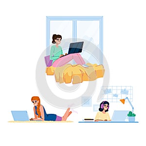 laptop remote work woman vector