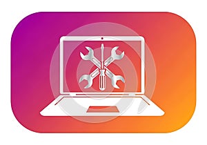Laptop repair service computer maintenance tools icon symbol digital technology