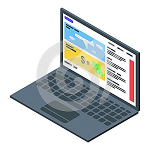 Laptop reportage icon, isometric style