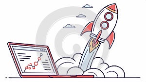 Laptop rocket launch: boosting projects and digital takeoff. #digitallaunch #projects vector design Generative AI