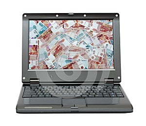 Laptop with russian money - rubles photo