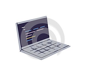 Laptop screen with code, script, software engineering.