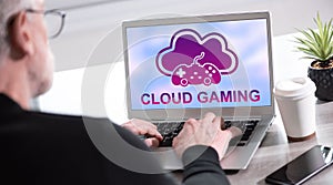 Cloud gaming concept on a laptop screen