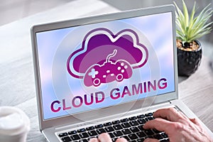 Cloud gaming concept on a laptop screen