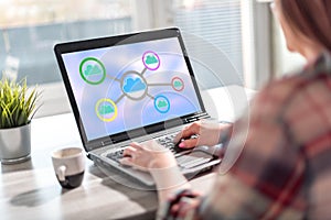Cloud networking concept on a laptop screen