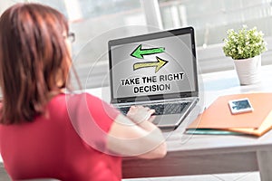 Right decision concept on a laptop screen