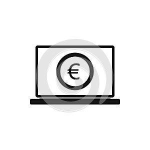 Laptop screen with the euro sign icon simple style
