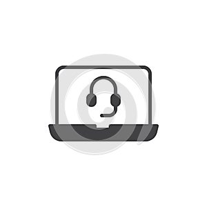 Laptop screen with headset vector icon