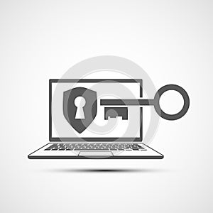 Laptop screen with keyhole and key