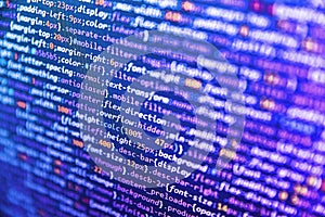 Laptop screen show abstract computer programming code script. Abstract computer script source code. Programming Javascript on