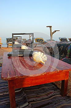 Laptop and sea-shell