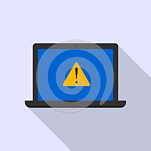 Laptop security alert icon, flat style