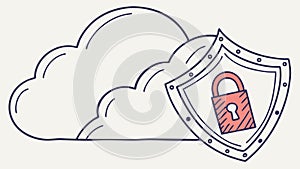 Laptop security icon with lock and shield protection vector design Generative AI
