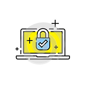 Laptop security line icon