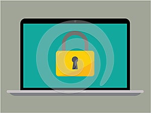 laptop with security lock icon on screen vector
