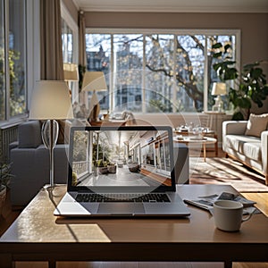 Laptop Setting on Desk Sunlight through Window photo