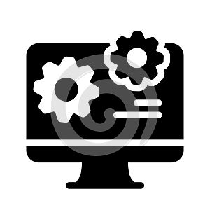 Laptop setting glyph vector icon