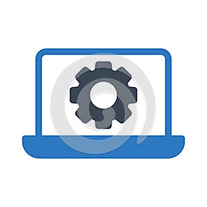 Laptop setting vector glyph color icon