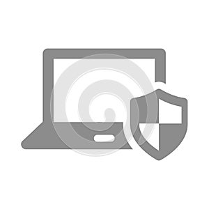 Laptop and shield vector icon
