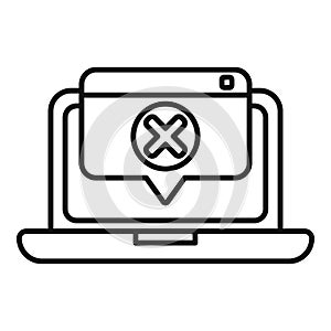 Laptop showing error message with cross mark icon