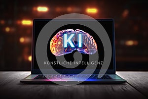 Laptop showing German Text: kÃ¼nstliche Intelligenz - Generative AI photo