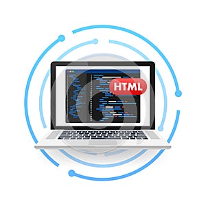 Laptop showing html code on screen programming and web development