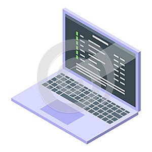 Laptop showing programming code on screen isometric view