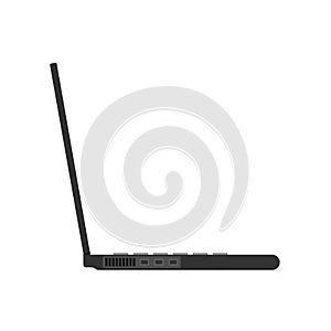 Laptop side view vector icon concept screen. Business computer office notebook. Black PC display flat smart device