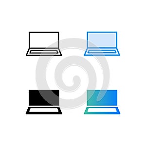 Laptop sign. Black and blue icons set on white background