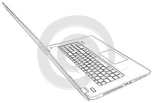 Laptop sketch. Vector created of 3d. Wire-frame line style