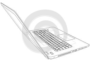 Laptop sketch. Vector created of 3d. Wire-frame line style