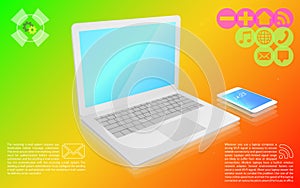 Laptop is a smartphone on a colorful background icons, vector il