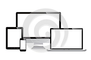 Laptop, smartphone, tablet, computer, display isolated mockup white background