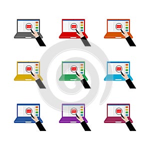 Laptop social media advertising website icon set isolated on white background