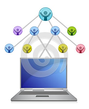 Laptop and social network grid illustration