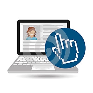 Laptop social profile hand cursor icon