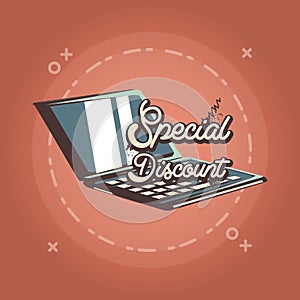 Laptop special discount offer retro shopping style