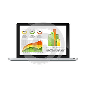 Laptop with statistics chart.