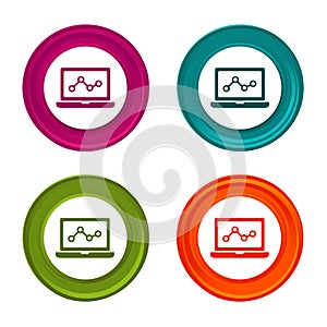 Laptop stats icons. Monitoring signs. Analytics symbol. Colorful web button with icon