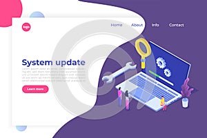 Laptop System update flat style concept.