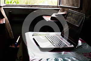 Laptop on a table