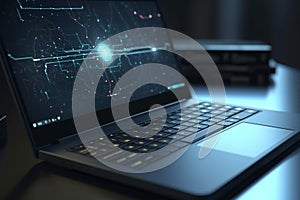 laptop on the table Data visualization on a laptop screen, AI Generative